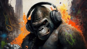 Ai Art Illustration King Kong Headphones Animals Colorful 4579x2616 Wallpaper