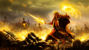 Battle Magic Man Sorcerer Sword Undead Zombie 4000x2250 Wallpaper