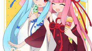 Anime Anime Girls Voiceroid Kotonoha Akane Kotonoha Aoi Long Hair Pink Hair Blue Hair Twins Artwork  1800x1800 Wallpaper