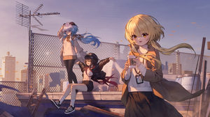 Anime Anime Girls Digital Art 2D Artwork Pixiv Looking At Viewer Outdoors Clear Sky Bare Midriff Gan 5648x2465 Wallpaper