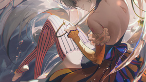 Hatsune Miku Bare Shoulders Flowers High Angle Water Drops Long Hair Looking At Viewer Water Detache 6540x9000 Wallpaper