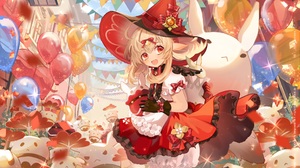 Anime Anime Girls Balloon Genshin Impact Klee Genshin Impact Hat Gloves Open Mouth Blonde Red Eyes L 2048x1366 wallpaper