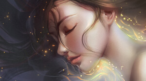 Einyssia Digital Art Artwork Illustration Painting Fantasy Art Fantasy Girl Sleeping Closed Eyes Lon 1920x1299 wallpaper