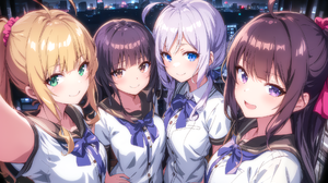 Anime Anime Girls Original Characters Artwork Digital Art Selfies School Uniform Women Quartet Group 1859x1183 Wallpaper