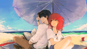 Couple Artwork Anime Anime Boys Anime Girls Beach 2002x948 Wallpaper
