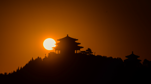 Landscape China Silhouette Sun Pagoda 3840x2160 Wallpaper