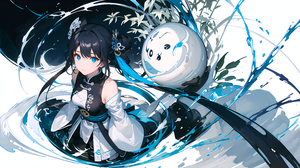 Bamboo Anime Girls Blue Eyes Chinese Clothing Ai Art Long Hair Looking At Viewer Leaves Chinese Dres 4032x2268 Wallpaper