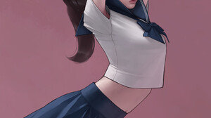 JeeHyung Lee Digital Art Illustration Artwork Skirt Sailor Uniform Long Hair 2D ArtStation Women Asi 1920x2721 Wallpaper