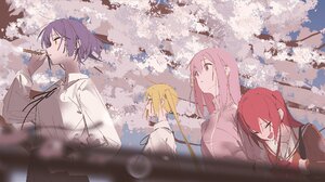 BOCCHi THE ROCK Cherry Blossom Ultrawide Anime Girls Flowers Closed Eyes Long Hair Bubbles Gotou Hit 3443x1323 Wallpaper