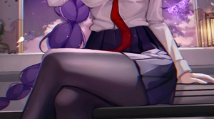 Anime Anime Girls Genshin Impact Raiden Shogun Genshin Impact Legs Crossed Vertical Purple Hair Purp 2400x4800 Wallpaper