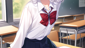 Classroom Students White Hair Red Pupil Animal Ears Anime Anime Girls Yellow Eyes Schoolgirl School  2048x3072 Wallpaper