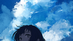Anime Girls Dusk Clouds Dark Hair Original Characters Blue Background Smiling Schoolgirl School Unif 2133x3500 Wallpaper