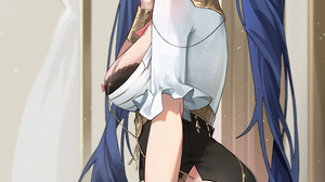 Anime Anime Girls Vertical Twintails Stars Long Hair Heels Looking At Viewer Blue Hair Blue Eyes Sta 3503x6054 Wallpaper
