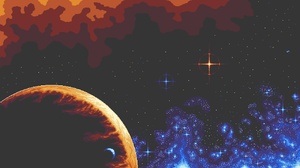 Pixel Art Stars Space Digital Art Planet Simple Background Minimalism 2560x1440 Wallpaper