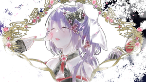 Nijisanji Anime Girls Sakura Ritsuki Nijisanji Face Purple Hair Closed Eyes Flowers Bare Shoulders J 1500x1050 Wallpaper