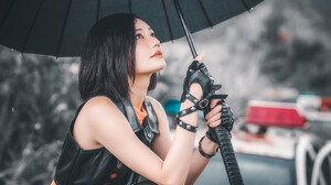 Asian Women Model Umbrella Women Outdoors Women With Umbrella Car Women With Cars Car Wreck Black Ha 1365x2048 Wallpaper