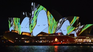 Sydney Australia Festival Light Colors Colorful Architecture Night Sydney Opera House 1366x768 Wallpaper