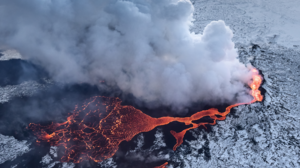 Nature Photography Landscape Volcano Smoke Lava Mountains Snow Aerial View 2560x1440 Wallpaper