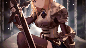 Anime Anime Girls Sword Blonde Armor Blue Eyes 4000x5000 Wallpaper