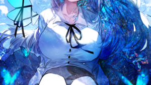 W Artist Pixiv Anime Anime Girls Portrait Display Butterfly Hair Over One Eye Heart Eyes Clouds Sky  3000x4000 wallpaper