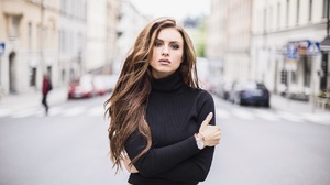Brunette Women Model Josefine Forsberg Black Sweater Watch Street View 1280x816 Wallpaper
