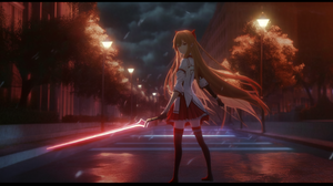 Yuuki Asuna Sword Art Online Anime Girls Sword Art Online Looking Back Street Light Long Hair Sword  1728x864 Wallpaper