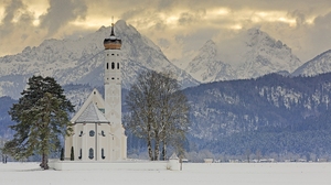 Alps Bavaria Germany Mountain Schwangau Tree Winter 3750x2500 Wallpaper