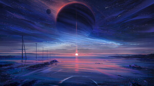 Aenami Artwork Digital Art Nature Sunset Stars Sky Sunset Glow Sun Night Planet 1920x1080 wallpaper