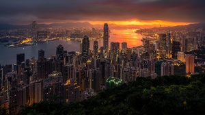 Hong Kong City Sunset Lights Sky Clouds Skyscraper City Lights Building 3840x2160 Wallpaper