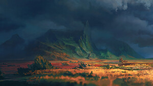 Clouds Mountains Plants Bushes Valley Artwork 1920x969 Wallpaper