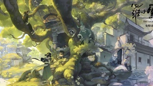 Manga Anime Boys Anime Japanese Trees Standing Water Rocks Waterfall Sky Clouds 10448x4128 Wallpaper