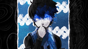 Blue Lock Isagi Yoichi Waves Cover Art Blue Eyes Black Hair Anime Boys Simple Background Minimalism 1280x1280 wallpaper