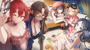 Anime Anime Girls Digital Digital Art 2D Pixiv Artwork Cookies Uno Glasses Sleepover Cards Selfies R 4500x2532 Wallpaper