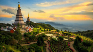 Thailand Garden Chiang Mai Pagoda Architecture Buddhism 1600x900 Wallpaper
