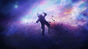 Space Astronaut Digital Art Alone Stars Spacesuit Rocks 3840x2160 wallpaper