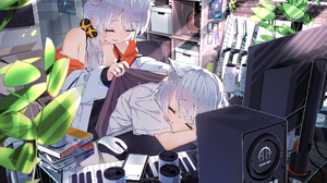 Anime Anime Girls Digital Art Artwork Pixiv 2D Closed Eyes Sleeping Musical Instrument Piano Leaves 2400x1697 Wallpaper