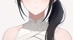 Anime Girls Black Hair Brown Eyes Chinese Dress Ai White Background Ponytail 1024x1536 wallpaper