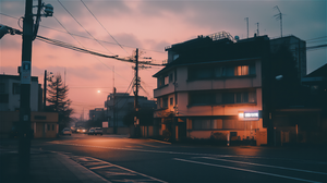 Ai Art City Street LoFi Japan Sunset Sunset Glow Building Car 2912x1632 Wallpaper