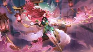 Honor Of Kings Game CG Legs Pink Hair Gloves Scarf Heels Long Hair Chinese Dress Looking Away Lanter 7681x4320 Wallpaper