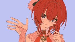 Cogecha Anime Anime Girls Short Hair Waving Looking At Viewer Simple Background Minimalism Redhead B 4096x2352 wallpaper