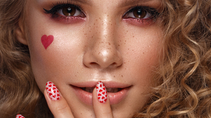 Women Face Closeup Tattoo Makeup Curls Hearts Model Looking At Viewer Portrait Lips Eyes Freckles Na 3269x2179 Wallpaper