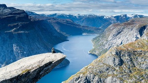 Nature Landscape Norway Trolltunga Mountains Fjord Rock Sky Clouds Panorama Water Snow 3840x2400 Wallpaper