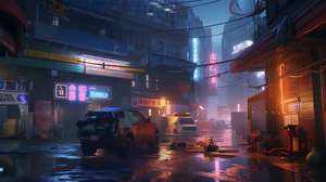 Ai Art City Street Illustration Science Fiction Blade Runner Cyberpunk Neon City Lights Car 2912x1632 Wallpaper