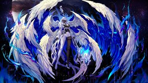 Dark Skin Angel Space Millennium Tour Anime Girls Wings Weapon Scythe Looking At Viewer 1840x1160 wallpaper