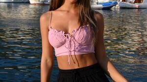 Women Model Brunette Women Outdoors Skirt Black Skirts Boat Sea Short Tops Bay 1125x1500 Wallpaper