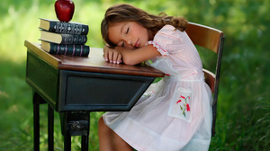Apple Book Child Desk Little Girl Summer 2500x1667 Wallpaper