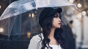 Woman Model Girl Umbrella Black Hair Cap 2048x1365 Wallpaper