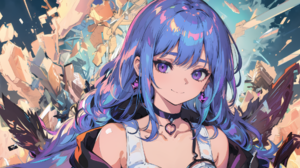Ai Art Anime Girls Choker Looking At Viewer Pastel Blue Hair Bangs Earring Smiling 2560x1080 Wallpaper