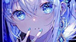 Anime Anime Girls Original Characters Noyu Blue Eyes Butterfly Rings Earring Sapphire Portrait Displ 1408x2048 Wallpaper