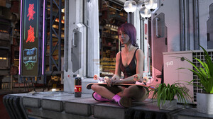 Philip Jones Digital Art Character Design Women Asian T Shirt 3D Boots Skateboarding Sitting Soda Pu 2342x1317 Wallpaper